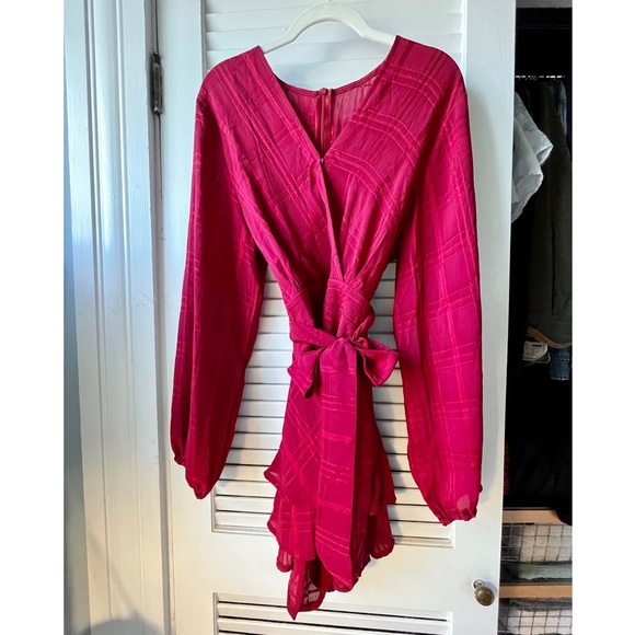 Pants - Wine red long-sleeve ruffle hem romper, large *only worn once!*